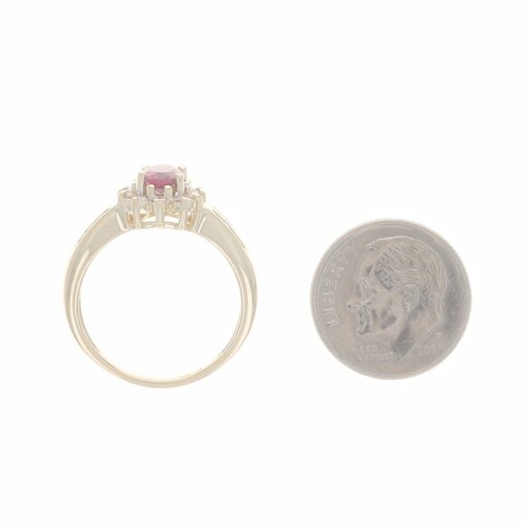 Yellow Gold Rhodolite Garnet & Diamond Halo Ring - 14k Oval 1.30ctw Floral - Picture 5 of 6